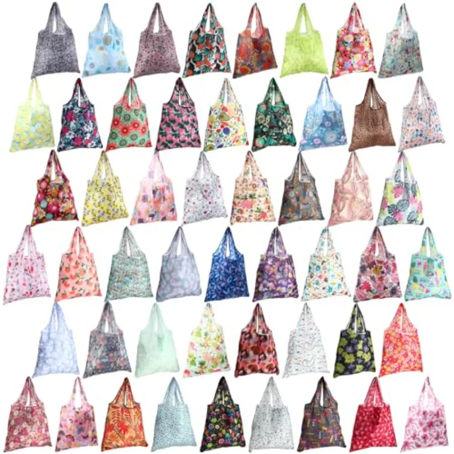

50 Pack Reusable Grocery Bags Foldable Shopping Bags Bulk Washable Grocery Tote with Carry Pouch for Groceries
