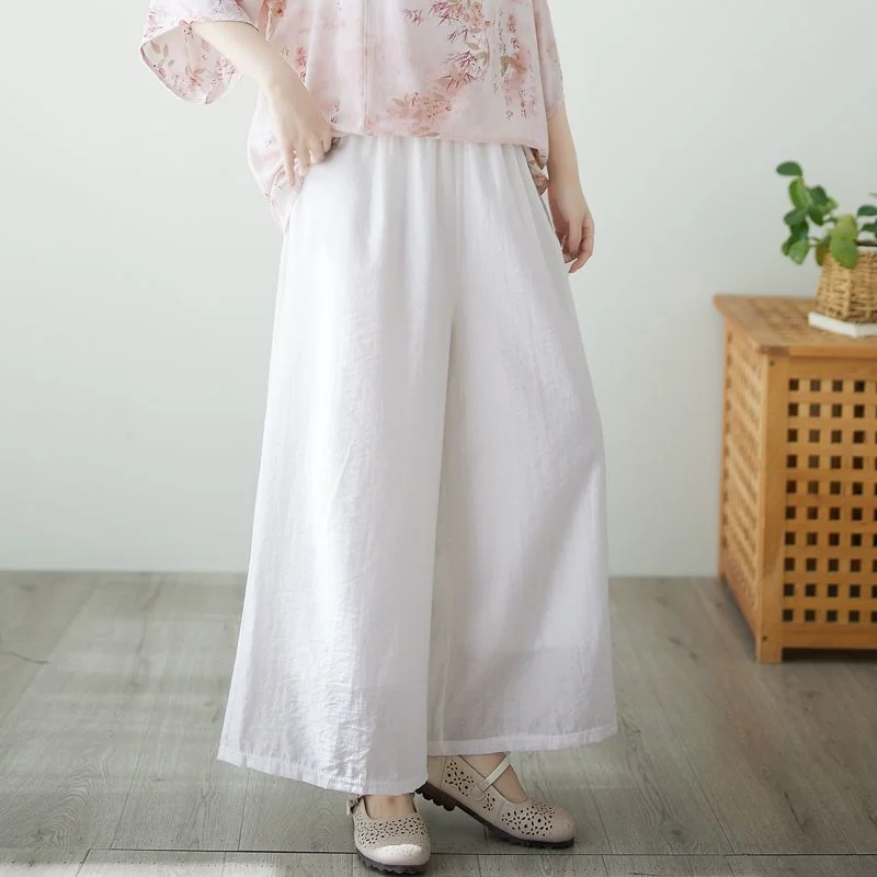 Ramie Literary Retro Women's Double Layer Nine-Point Loose Wide Legs Tennis Wide Large Size