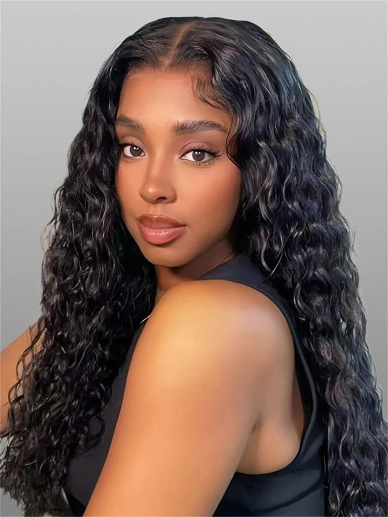

Alimice 4x4 HD Lace Closure Wig Indian Deep Wave Human Hair Bleached Knots Wig Glueless Design Natural Hairline