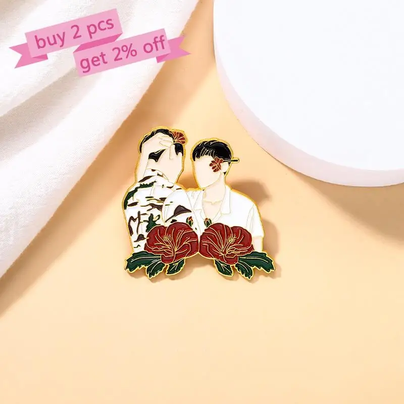 BKPP Hibiscus Enamel Pins Custom Thiland TV Series CP Brooches Lapel Badges Cartoon LGBT Lovers Jewelry Gift for Fans