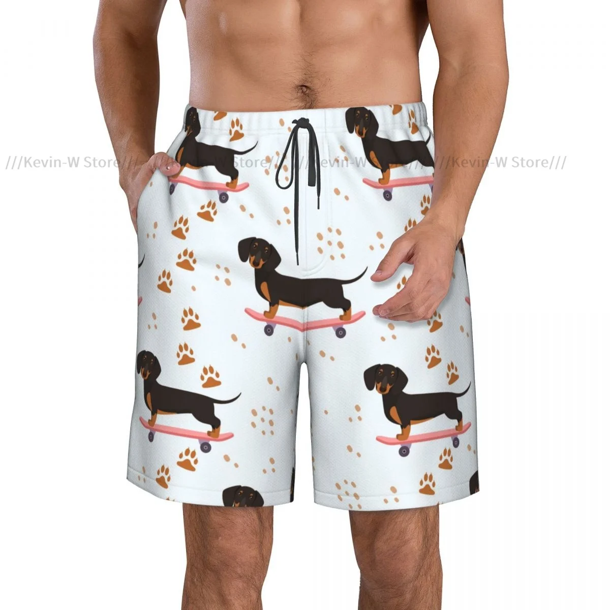 Summer Men Swimwear Breathable Quick Dry Trunks Funny Dachshund On Skateboard Beach Shorts for Running Training Surfing