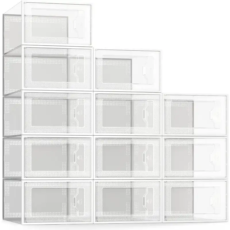 

Large 12 Pack Shoe Storage Box, Clear Plastic Stackable Shoe Organizer for Closet, Space Saving