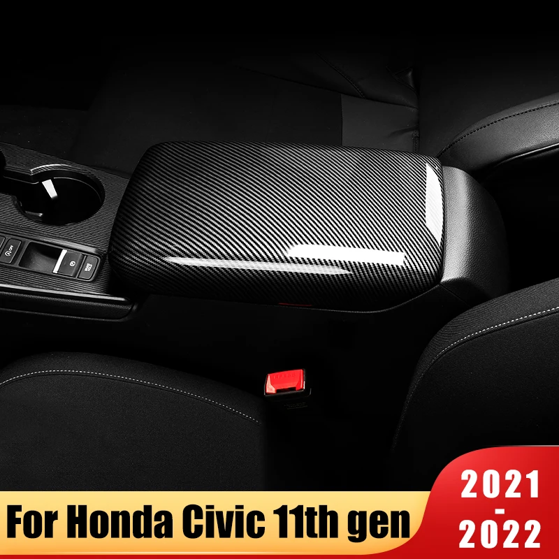 

Car Styling ABS Carbon Center Console Armrest Box Protection Cover Trim For Honda Civic 11th gen 2021 2022 2023 Accessories