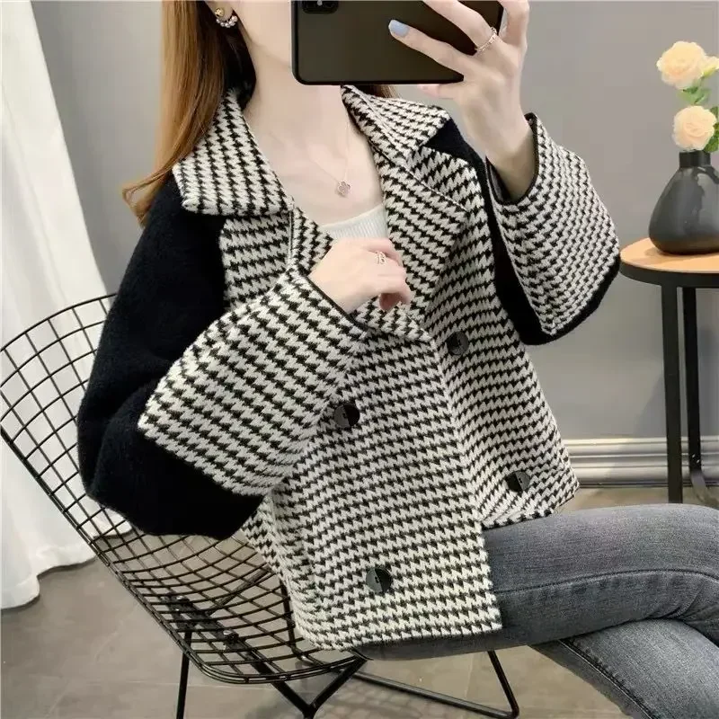 Women's Blazer Jackets Loose Female Knitting Coat Casual Korean Reviews Clothes Pretty Style Demi-season Cheap Long Sleeve Lined