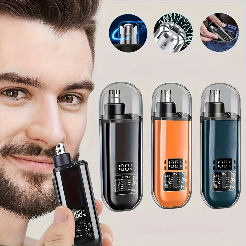 

Миниатюрный портативный и стильный электрический триммер для волос в носу с функцией зарядки через USB и цифровым дисплеем для ухода и очистки носа.