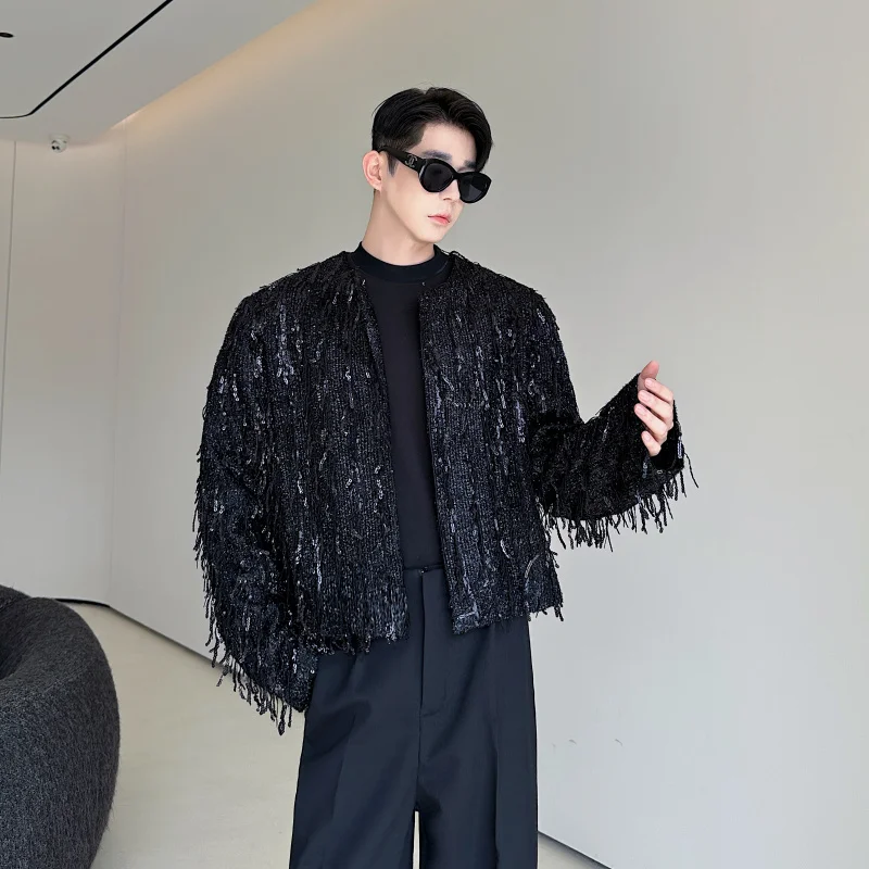 

Мужской костюм для выступлений Fall 2025: молодежный, модный, из полиэстера, с круглым вырезом, бахромой, без манжет, длинный рукав