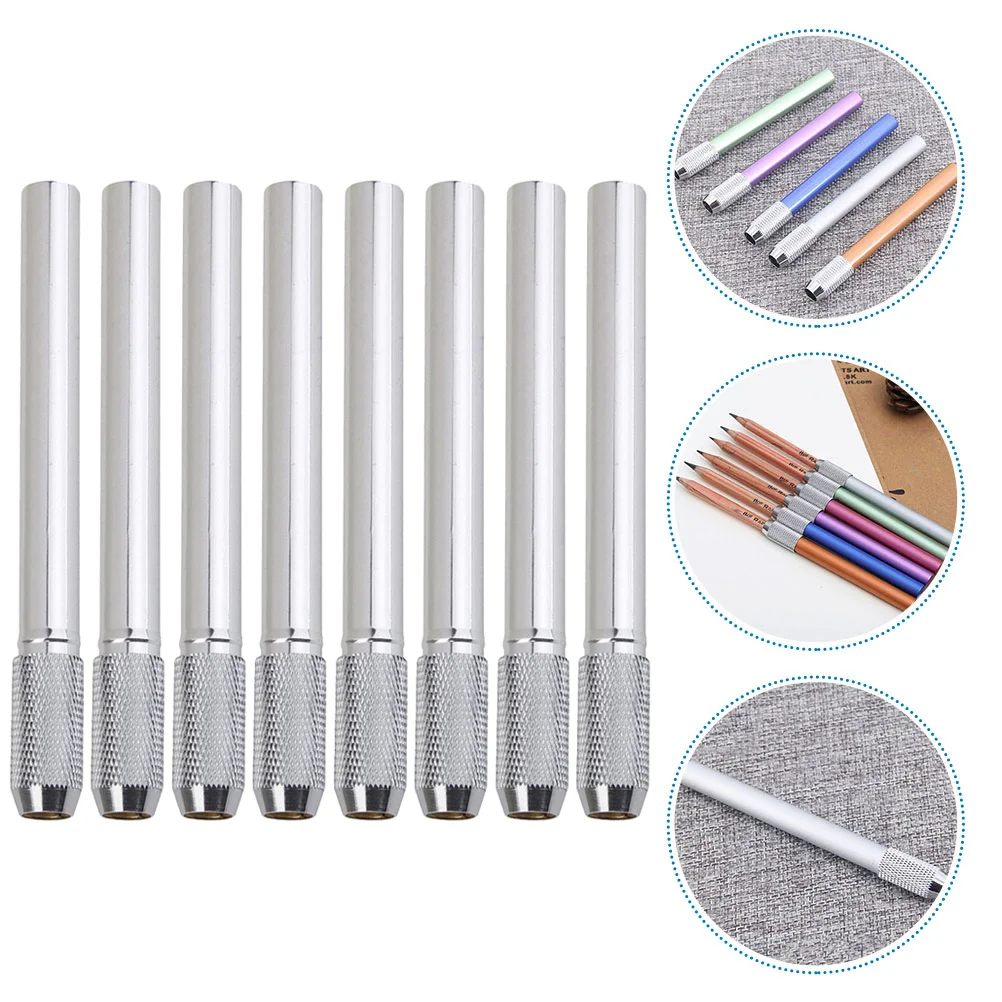 Universal Pencil Extender Pens for Wax Home Office Supplies Makeup Silver Stainless Steel