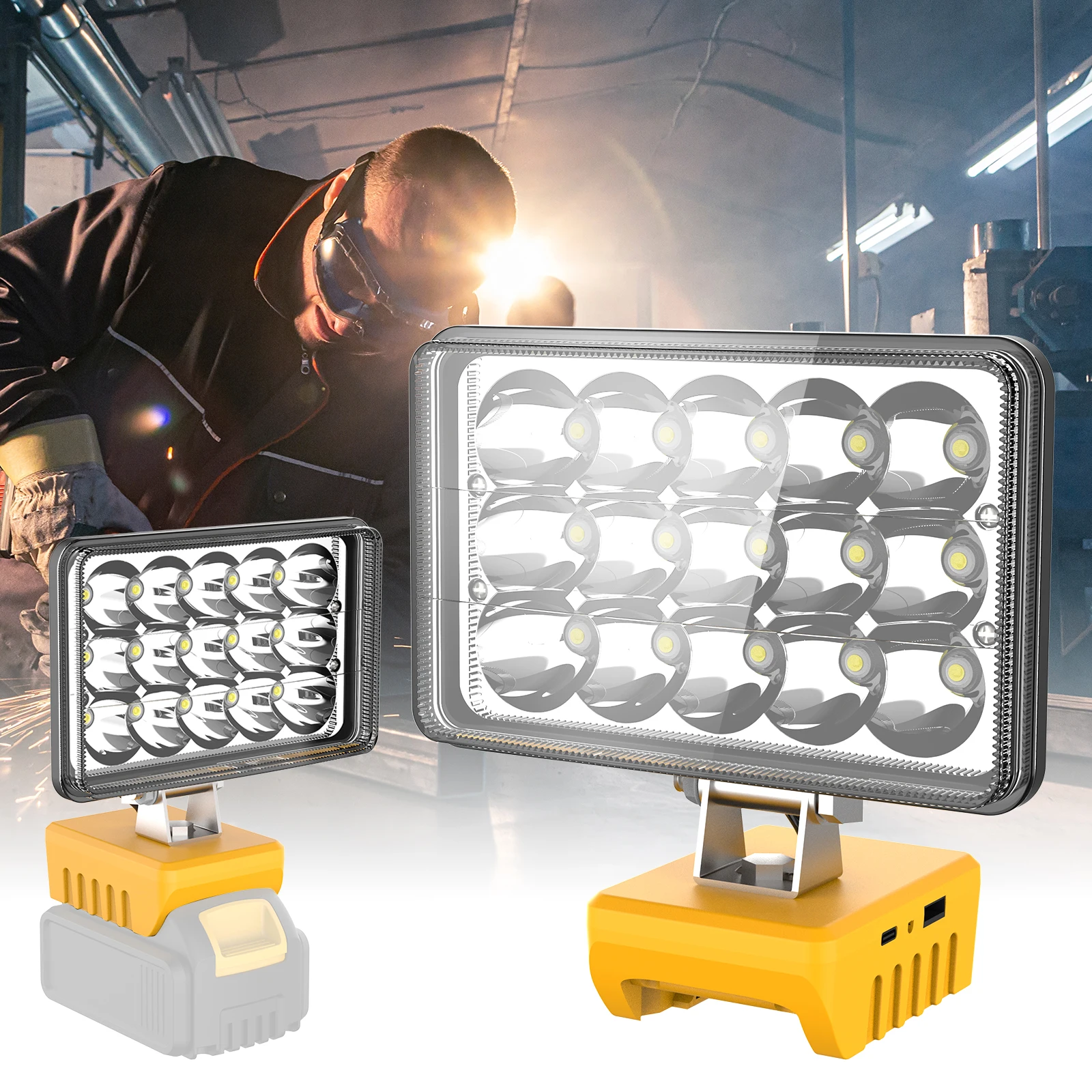 5000-20000LM High Power LED Beads LED Work Light Cordless Work Light Adjustable Base Rechargeable LED Flood Light for DeWalt