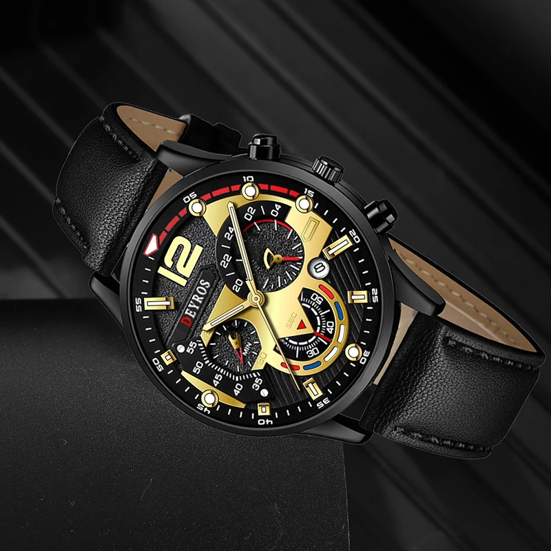 2PCS Men\'s Casual Quartz Watch and Wallet Black Round Quartz Watch With Men Business Watch Fashion Casual For Daily Sports