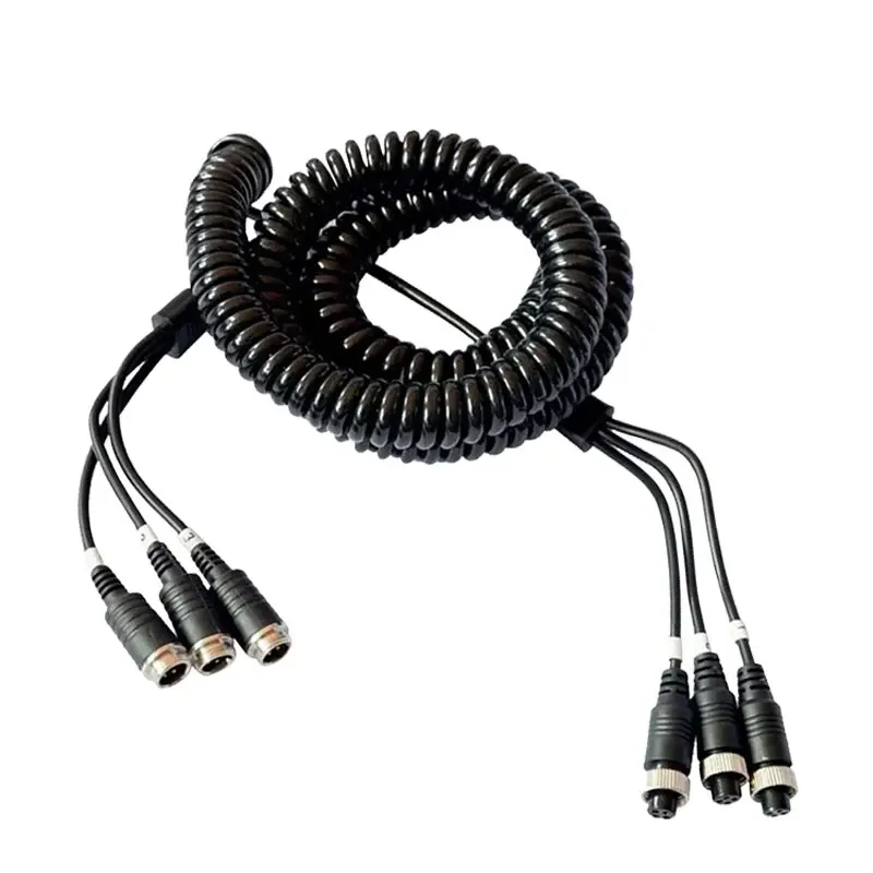 8M 4 Pin 3 male to 3 female M12 car aviation cable spring line Extension Cable for Rear view Camera