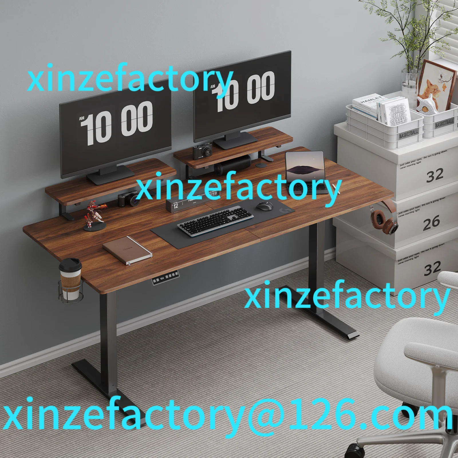 

Customizable Standing Desk w/ 2 Adjustable Monitor Shelves,Electric Stand Up Desk with Memory Controller & Adjustable Height