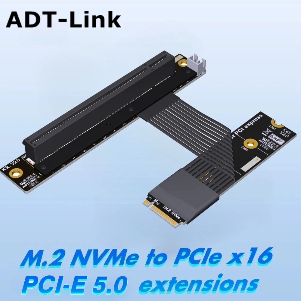 ADT-Link M.2 NGFF NVMe to PCIe 5.0 x16 Riser Cable Graphics for STX Nvidia/AMD GPU Cards Extension Gen5 M.2 ultra SSD M-key Slot