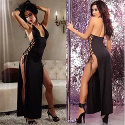 Women's Erotic Lingerie Long satin skirt Cross Bandage Dress Sexy Lingerie Babydoll Porn Sex Underwear Night Club Party Costumes