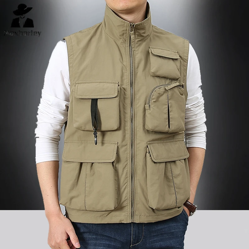 

Fishing Vest Jacket Men's Spring Outdoor Mountaineering Multi-Pocket Sleeveless Jacket Male Casual Work Cargo Breathable Vests