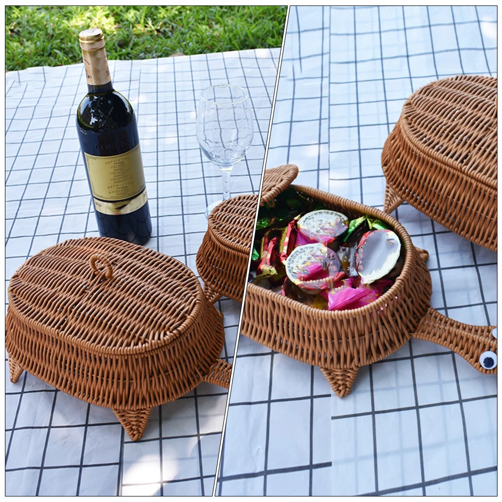 Basket Turtle Rattan Trash Can with Lid Round Baskets Plastic Decor for Home Food Storage