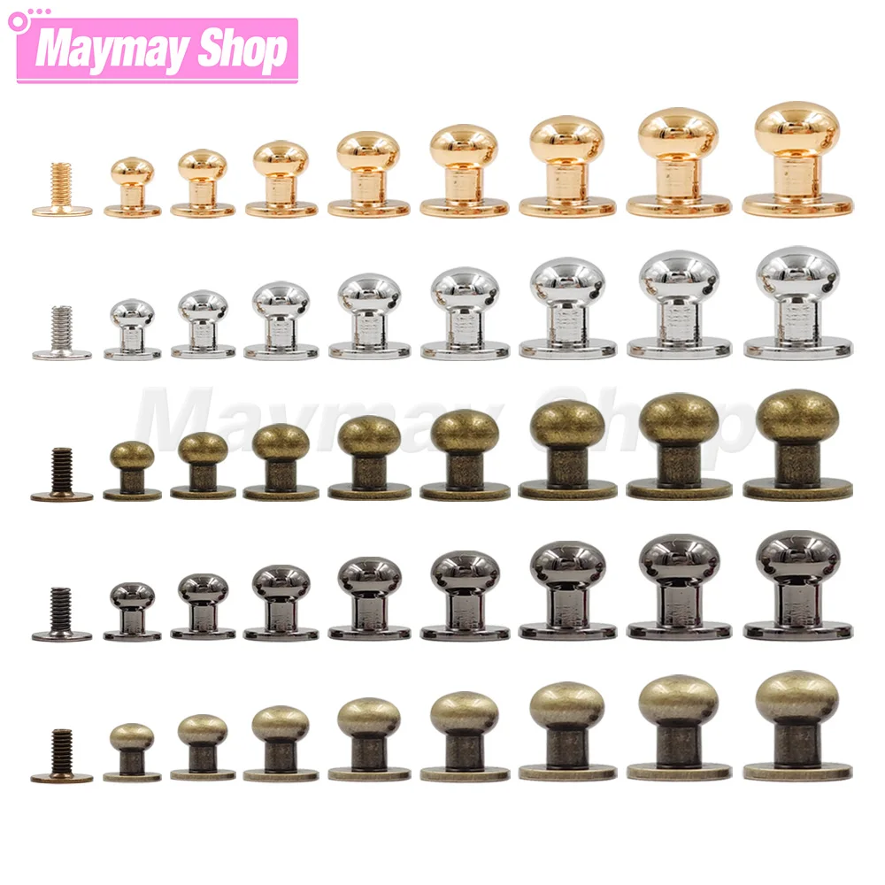 5-10pcs Round Ball Head Post Studs Brass Buttons Chicago Screwback Nail Rivet Leather Bag Craft Hardware DIY Accessories Buckles