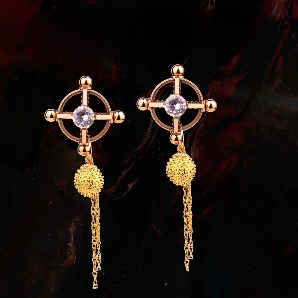 Golden Metal Clip with Tassels Nipple Clamps SM Props Adult Female Chest Bondage Sexy Accessories Ideal for Intimate Moments