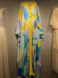 Women Long Dresses Famale  New Vintage v neck  Loose Slimming  Long Sleeve Printed 135CM  B184