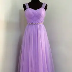 Custom Made Lilac Purple Bridesmaid Dress Grey Graduation Homecoming Gown Floor Length Tulle Wedding Party Dresses Crystal Waist