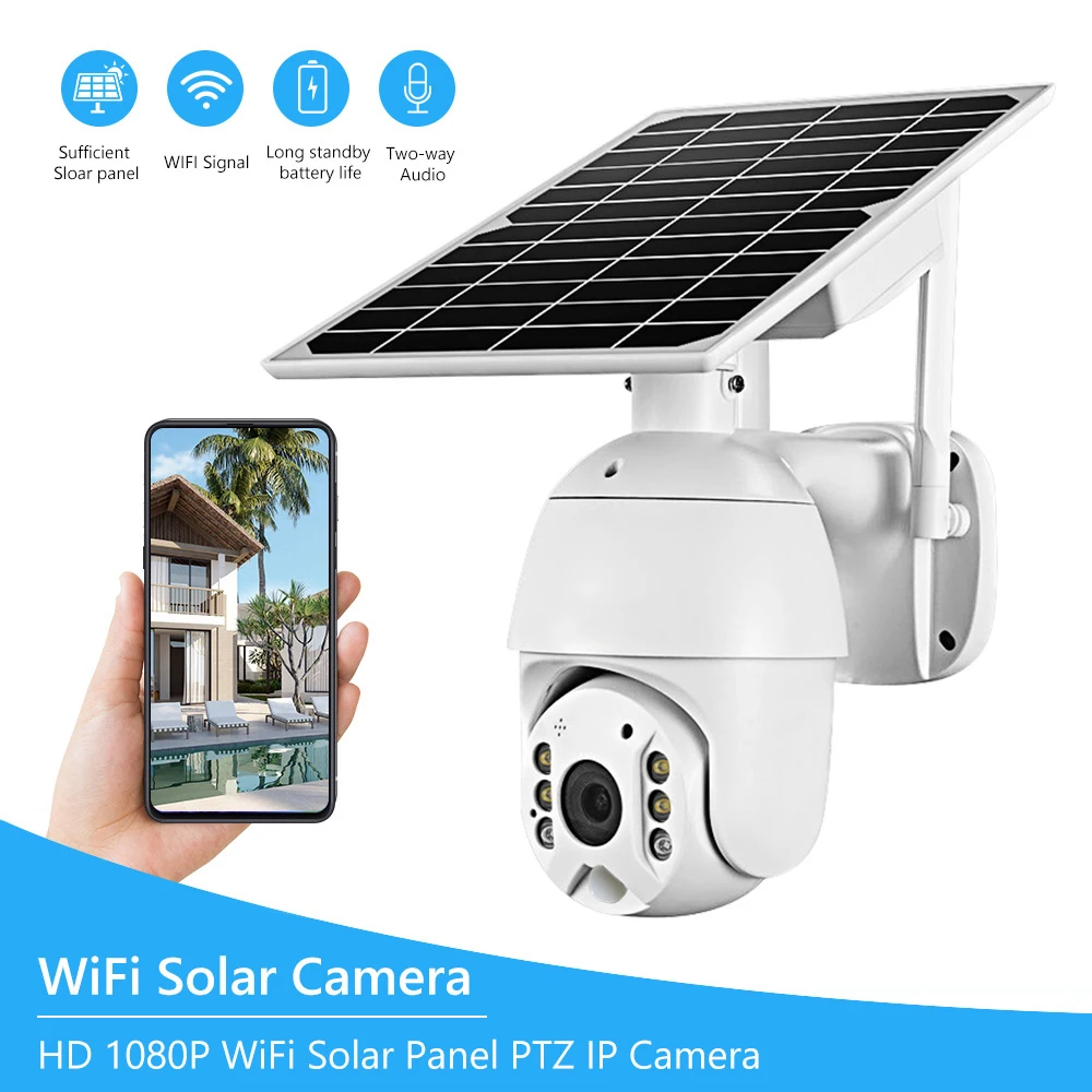 Câmera de Segurança Sem Fio com Painel Solar de 4MP, Câmera de Vigilância Externa à Prova d'Água com Visão Noturna em Cores e Suporte a Detecção de Movimento PIR