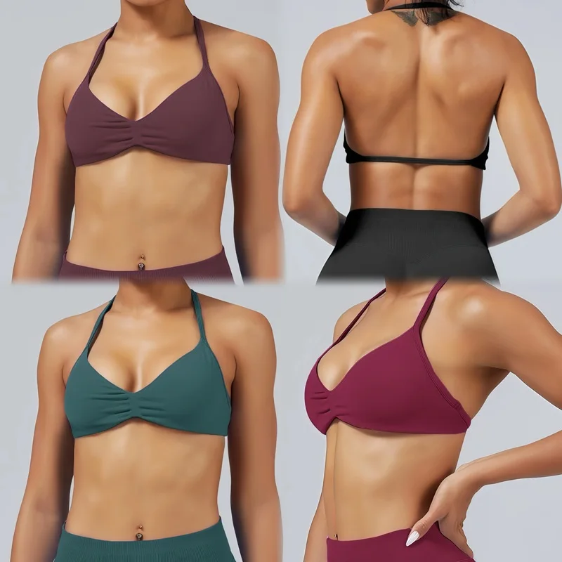HISTELLO Impact Strappy Bra Damen High Support Push-up Gym Top Nahtloser Gepolsterter Sport-BH Scrunch Halter Workout Yoga Unterwäsche – Detail 7