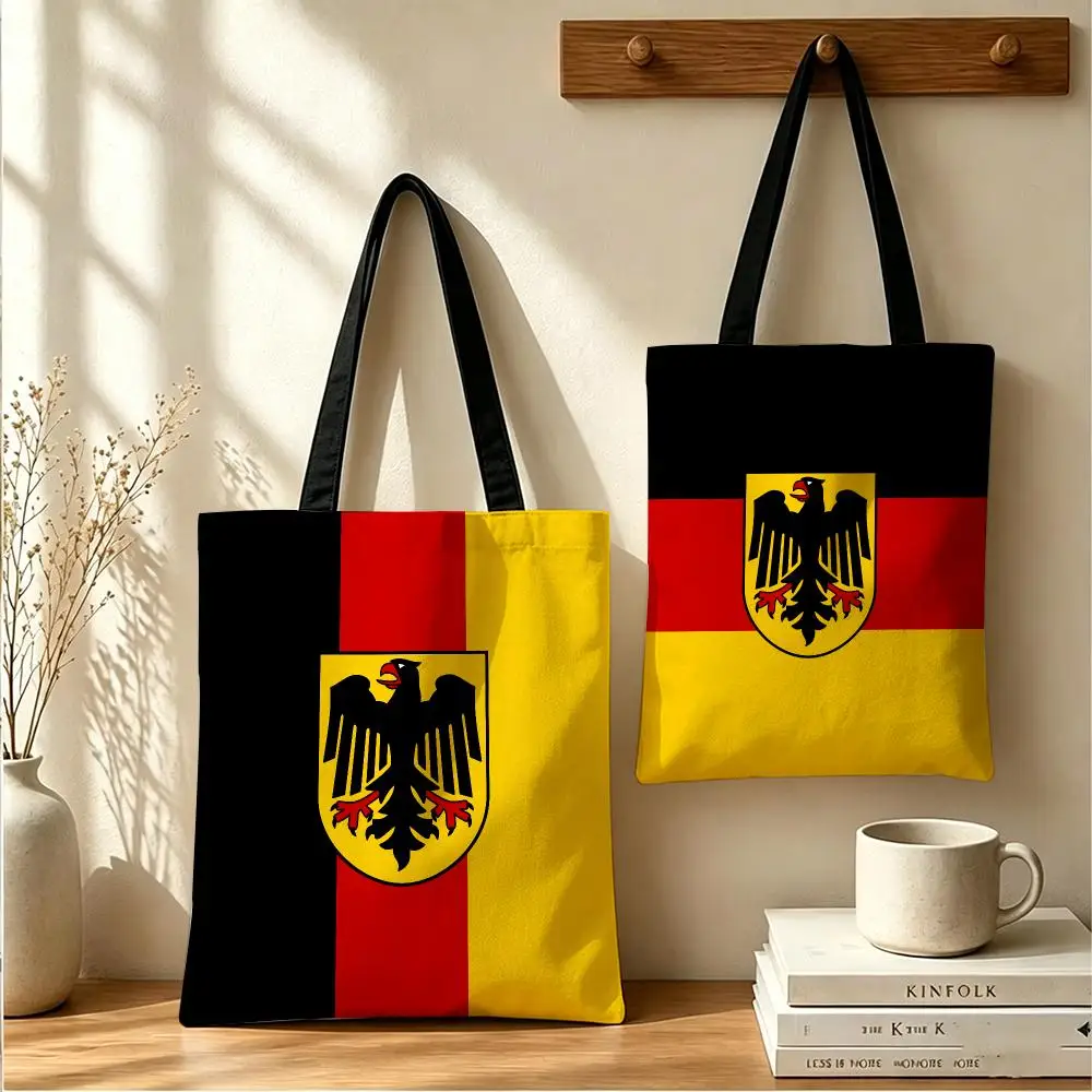 Germany Flag Emblem Storage Bags Large Canvas Tote Bag Double-Sided Print Reusable Shoulder Handbag for Daily Shopping
