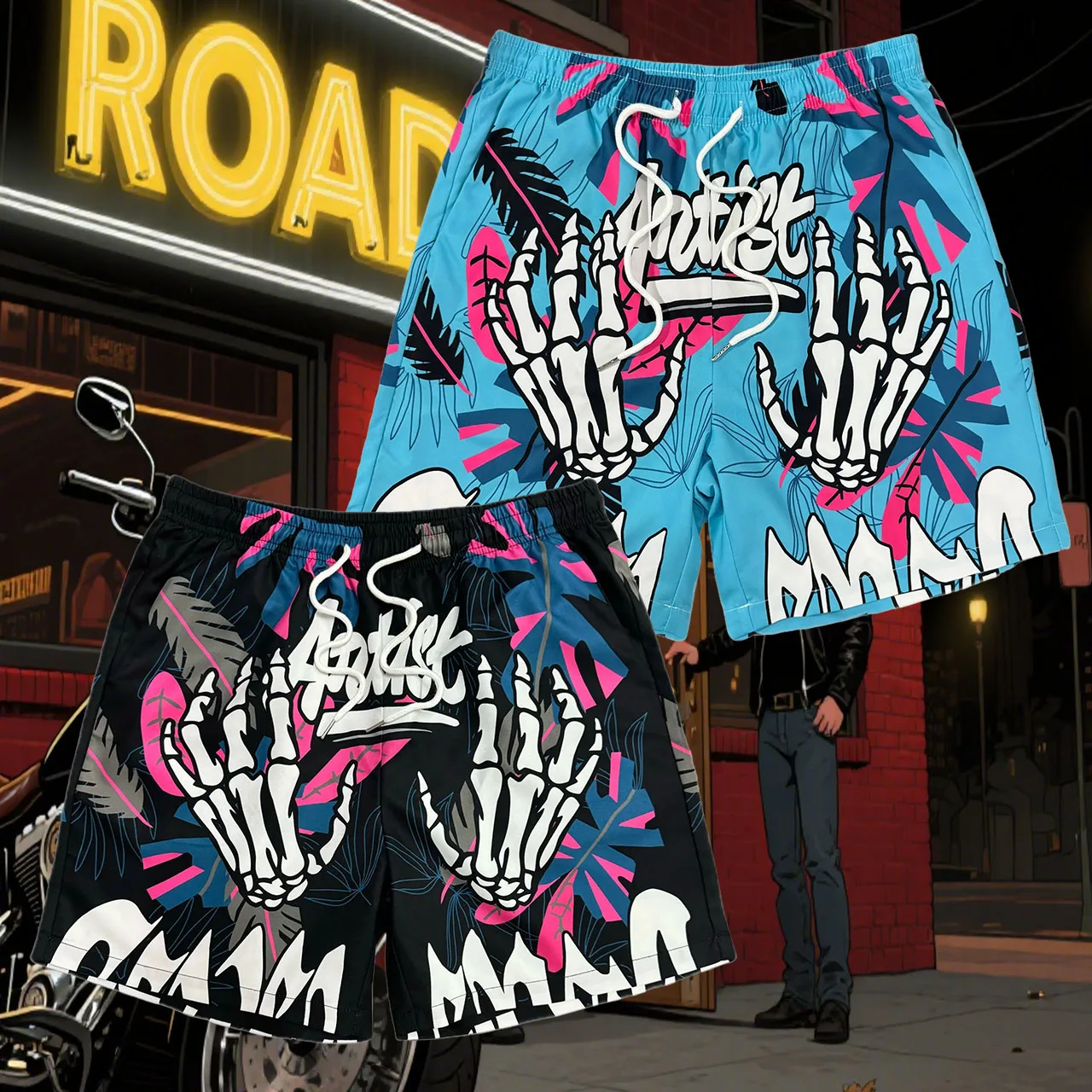

Новые модные дышащие быстросохнущие мотоциклетные шорты с принтом для мужчин/женщин, повседневные удобные свободные шорты для улицы