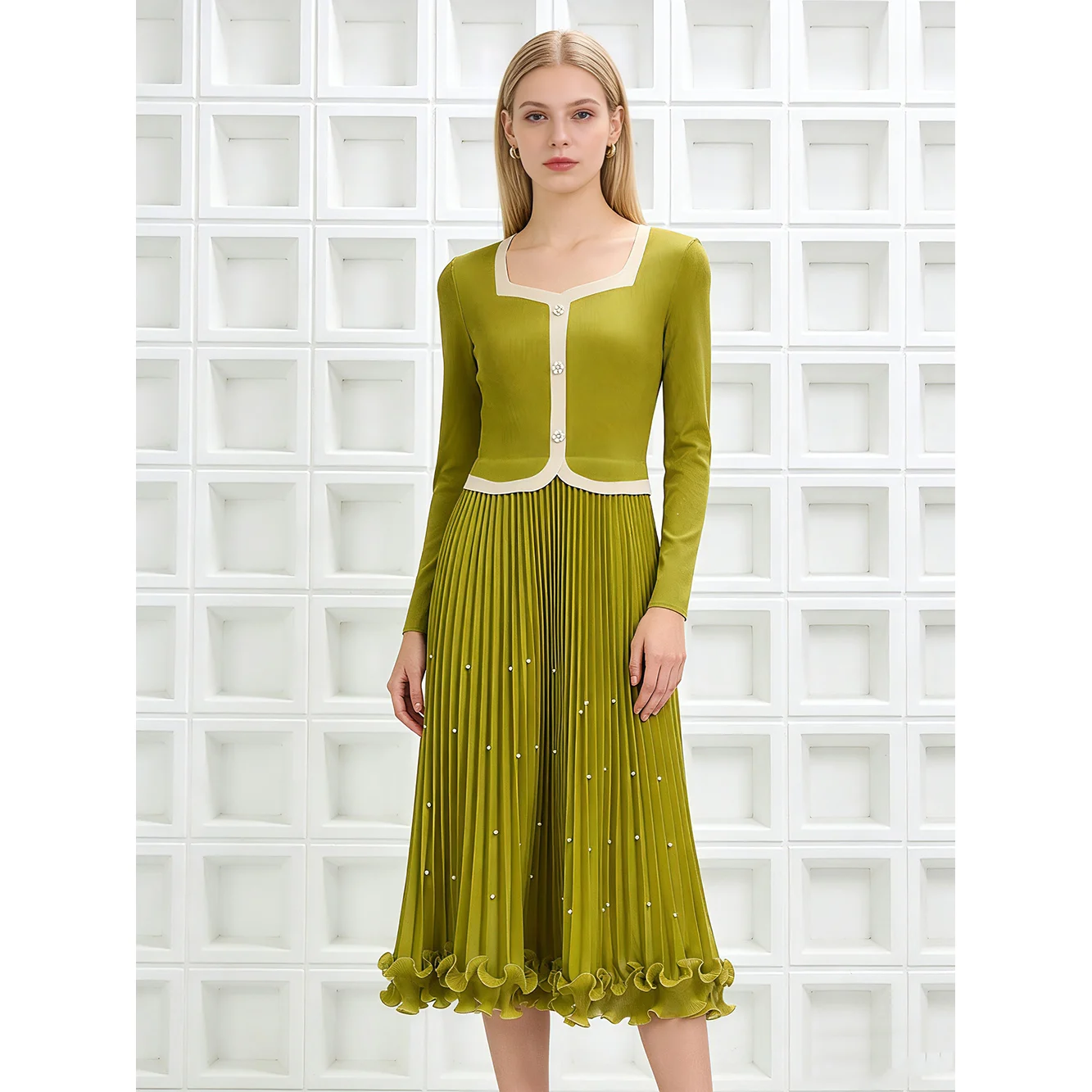 

Southeast Asia Cross-border Tee-fold Button Pleated Loose Women's Skirt Ele Slimming Large Size Maxi Skirt