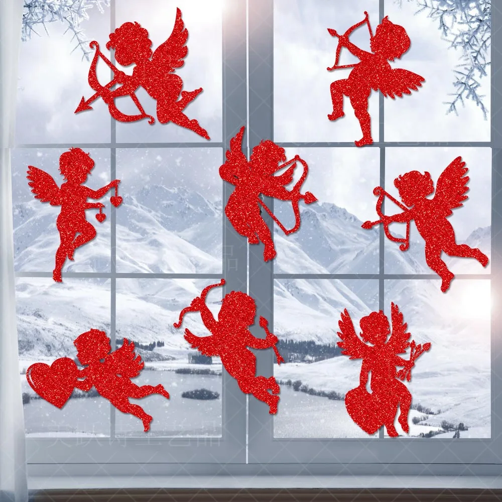 8pc Love God Cupid Theme Valentine's Day Wedding Window Sticker hanging Decor san valentin 2025 Valentine Day Home Decoration