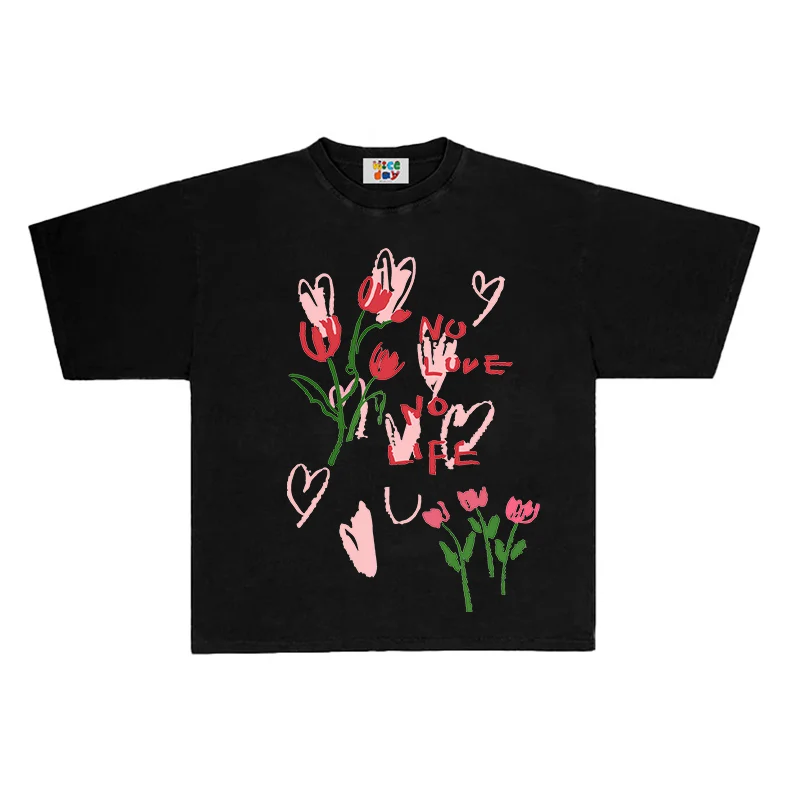 2025 كامل الوقت القطن الخالص 220 جرام الثقيلة الأمريكية الرجعية الشارع الكتابة على الجدران قصيرة الأكمام تي شيرت كبير الحجم فضفاض جوكر زوجين القمم