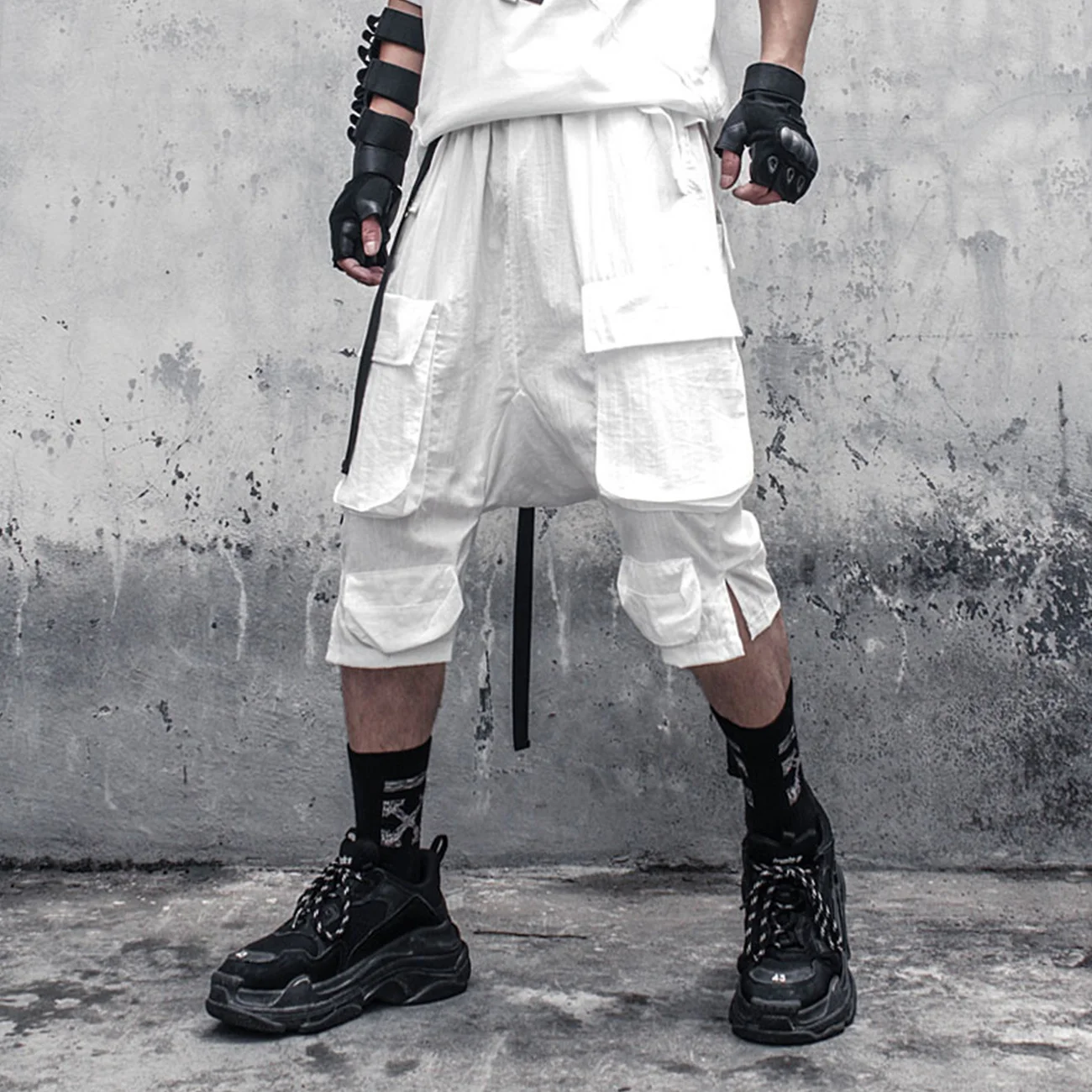 Length Knee Elastic Waist Shorts Joggers Ribbons Mulit Pockets Shorts Pants Men Hip Hop Techwear Cargo Streetwear