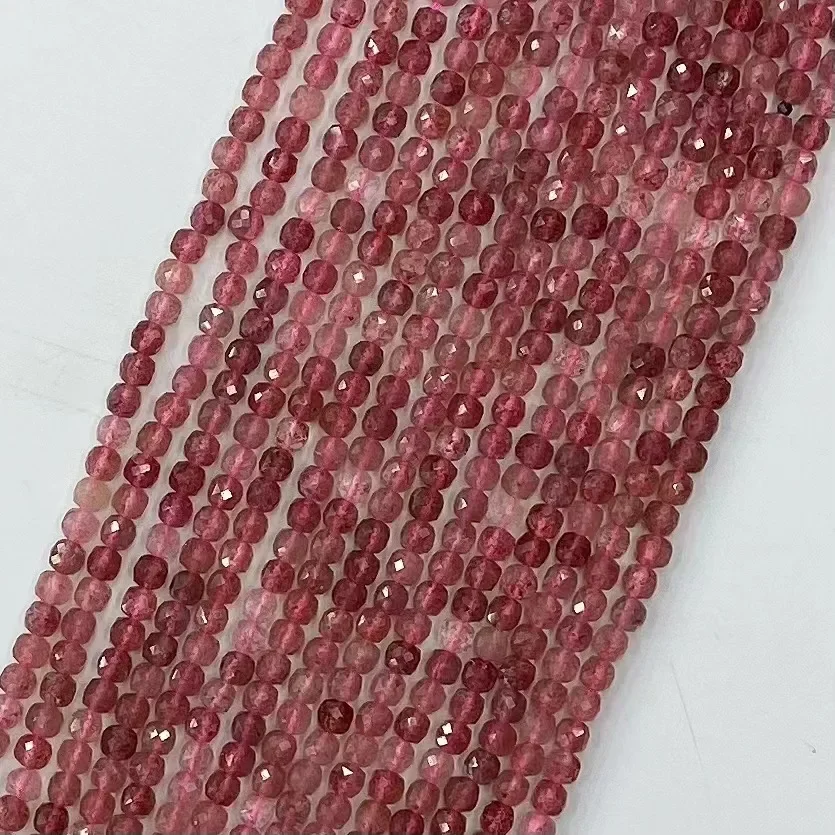 Natural Strawberry Crystal Gemstone Facted Square Loose Bead Women DIY Jewelry Making Bracelet Necklace Fashion Trendy 38cm