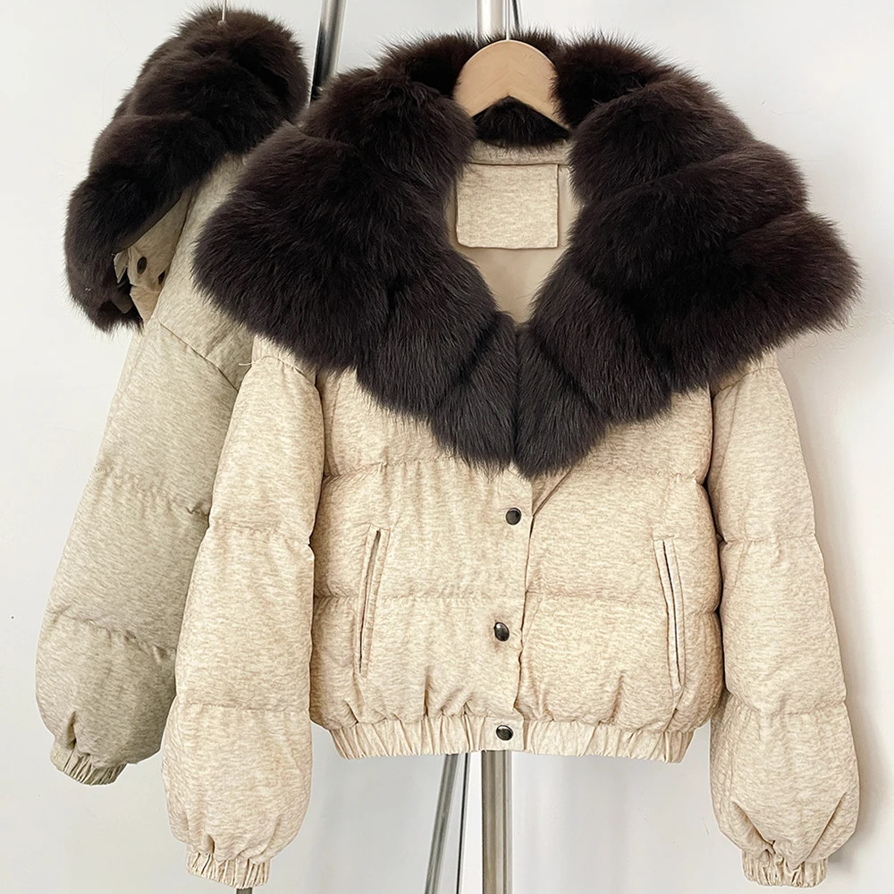 Women's Down Jacket Large Fur Collar Puffer Coat Oversized Warm Winter Short  Jacket with Hood Windproof Cold Weather Outerwear