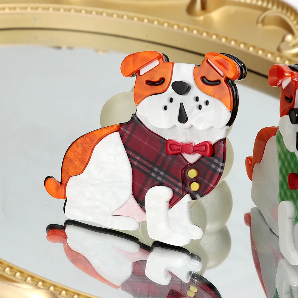 Mode Neue Acryl Schöne Tiere Hund Mit Fliege Große Broschen Niedlichen Cartoon Pet Abzeichen Pins für Frauen Unisex Schmuck 2026 Geschenke – Detail 5