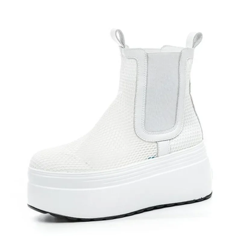 

Высококачественные ботильоны из микрофибры с воздушной сеткой 8 см, сандалии, женские кроссовки на массивной платформе, летняя удобная обувь на танкетке, полые