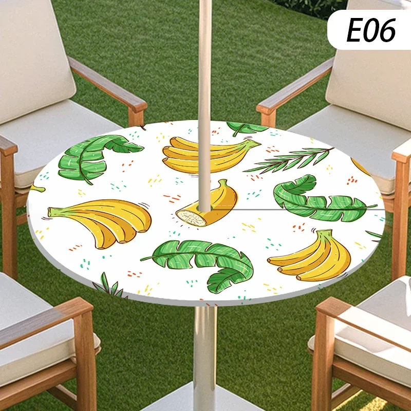 Mantel Elástico para Mesa Redonda con Orificio para Sombrilla, Impermeable, para Comedor, Picnic, Camping, Patio