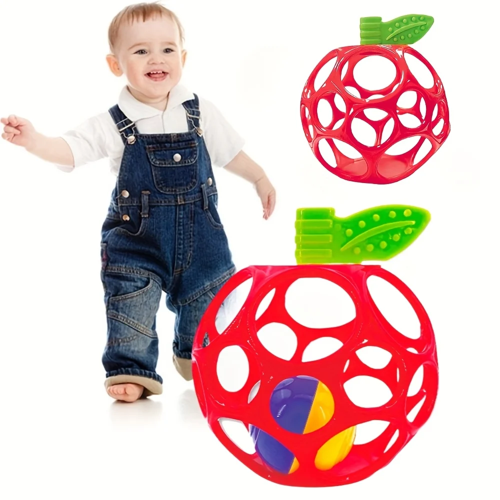 Baby Bell Ringing Toy - Apple-Shaped Handheld Sensory Ball with Bells & Tactile Holes, 0-1 Year Old Developmental Puzzle Toy