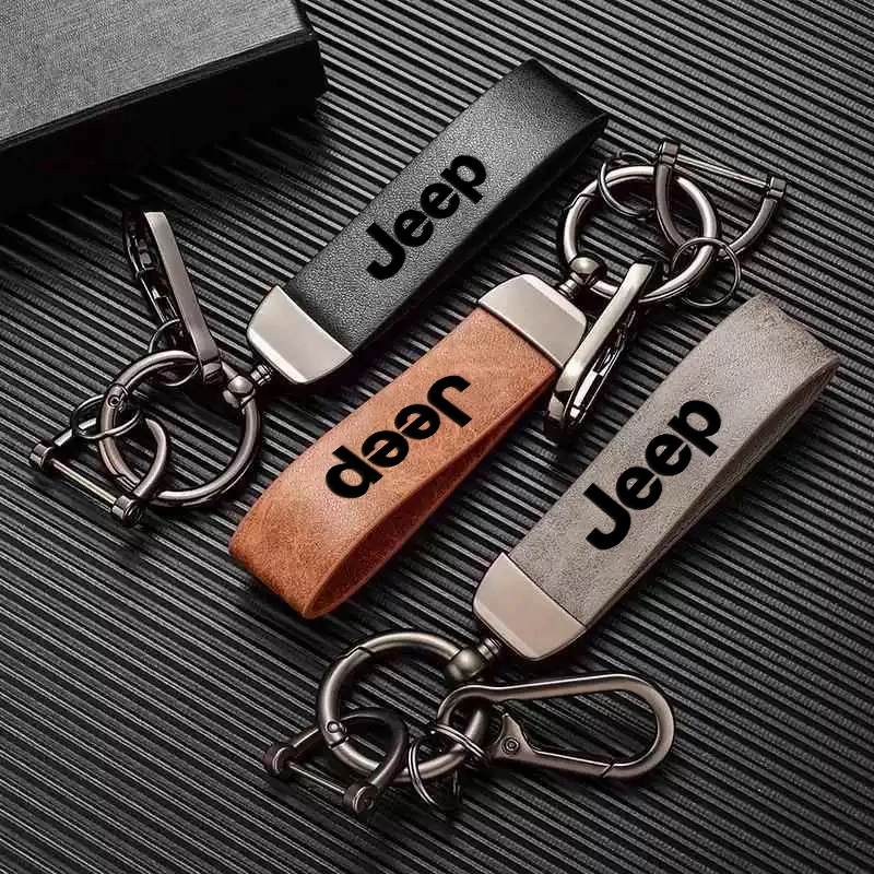 Car Vintage Leather Keychain Ring Zinc Alloy Chain Key For Jeep Grand Cherokee Wrangler JK Gladiator Compass Renegade Patriot