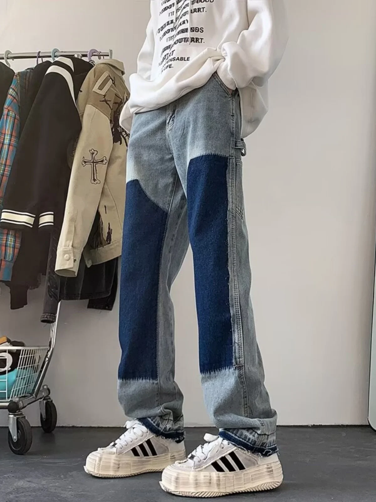 

Джинсы Cleanfit Color Blo с прямыми штанинами, модные брендовые мужские брюки в американском стиле, рабочая одежда, брюки с высокой талией Bell Bot