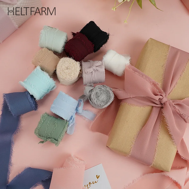 

5 Meters/roll Chiffon Silk Ribbons Handmade Frayed Edged Ribbon For Gift Wrapping Party Wedding Decoration Materials