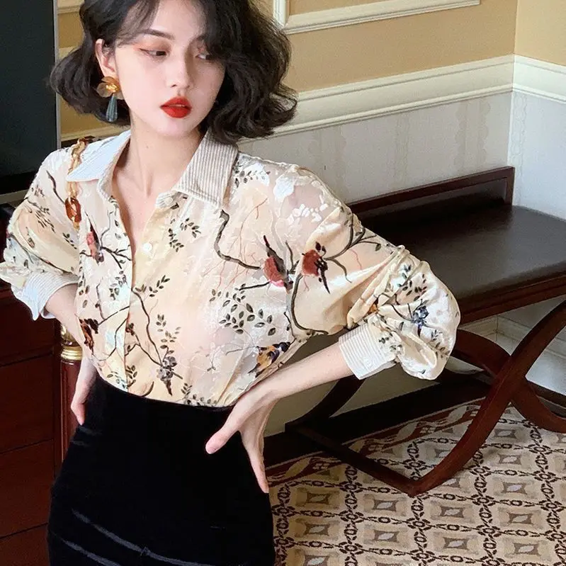 

Korea Shirts Women Clothing Spliced Temper Vintage French Aesthetics Long Sleeve Camisas Designer High Street Elegant Ladies Ins