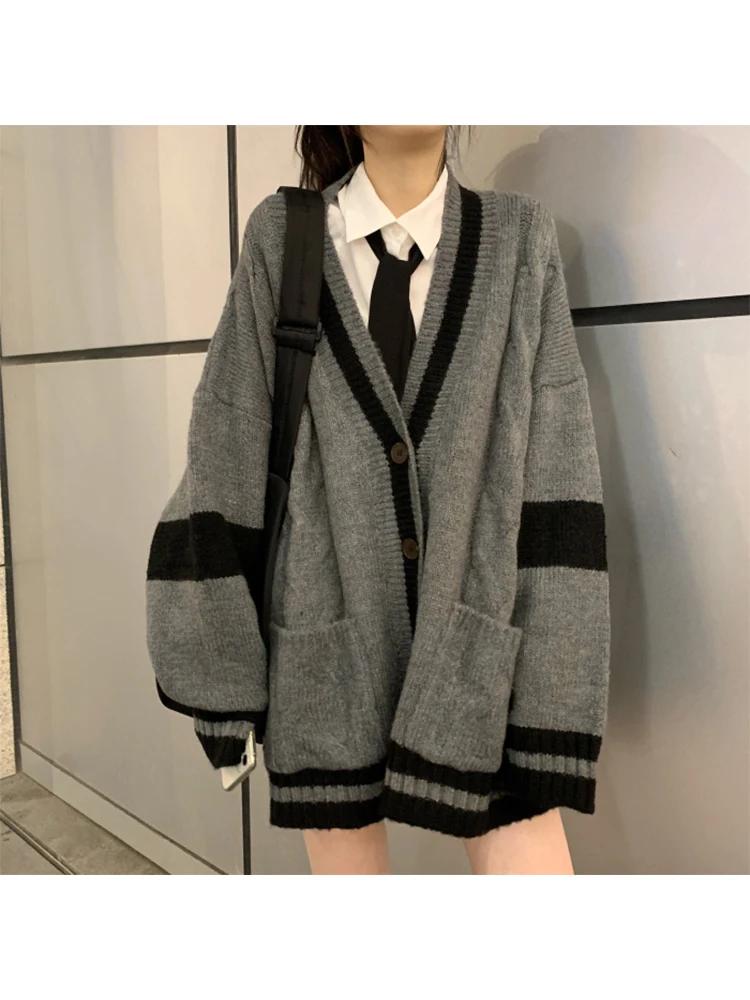 2023 Autumn Winter Women Knitted Cardigans Sweater Loose Japanese Preppy Style Sweet Breasted Oversize Harajuku Female Jumper