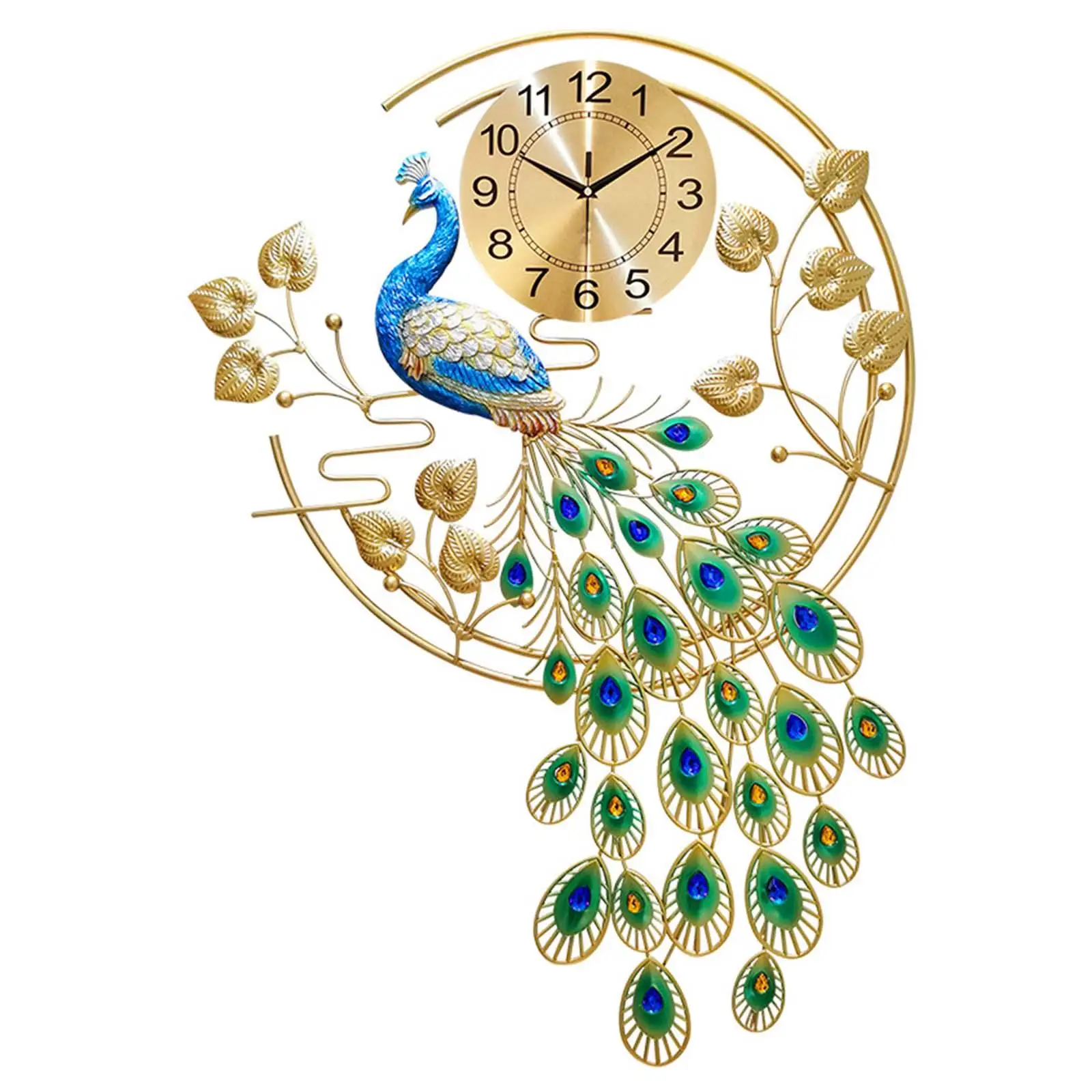 

Metal Hanging Clocks Creative Decorative Peacock Wall Clock Digital Wall Clocks for Restaurant Living Room Dorm Decoration