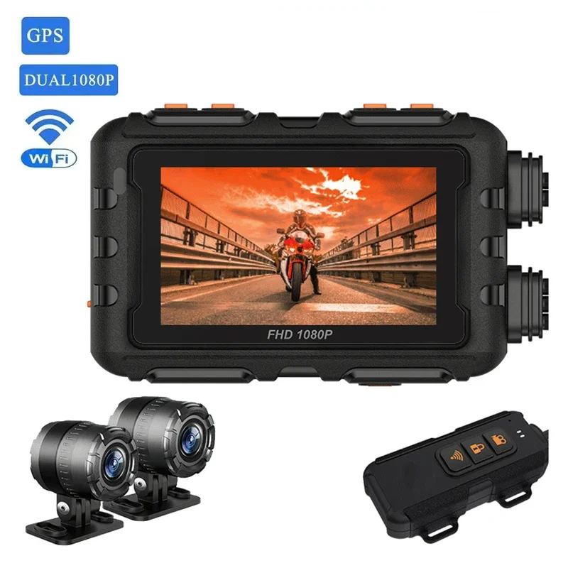 

Waterproof Recorder Camara Moto Dash Cam Black Box Front Rear 1080P Gps Wifi Motorcycle Camera