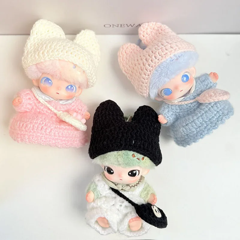 Nessun scarpe, cappello maglione lavorato a mano e zaino Per vestiti Labubu da 17 cm, adatto per graziosi accessori lavorati a maglia DIMOO