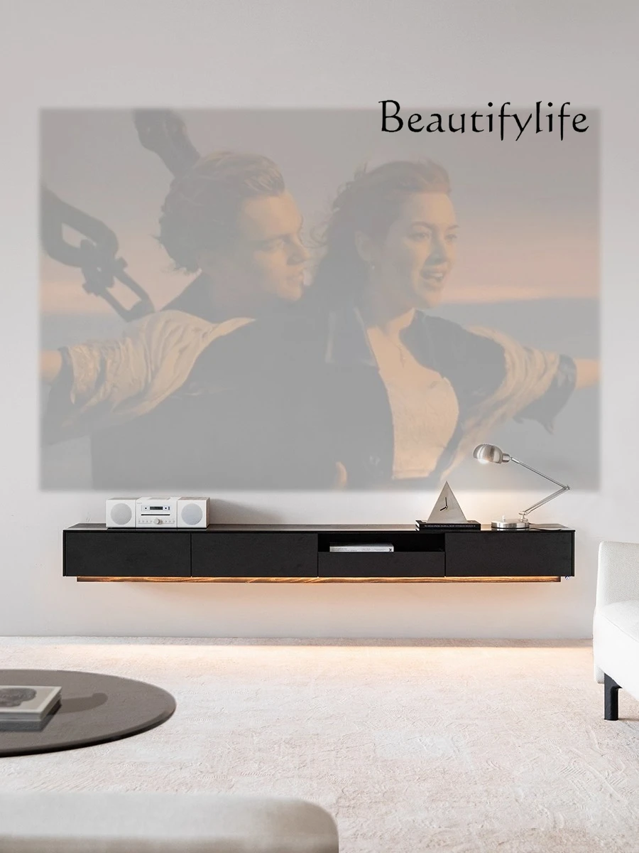 

TV cabinet storage storage integrated small apartment living room household black suspended TV cabinet