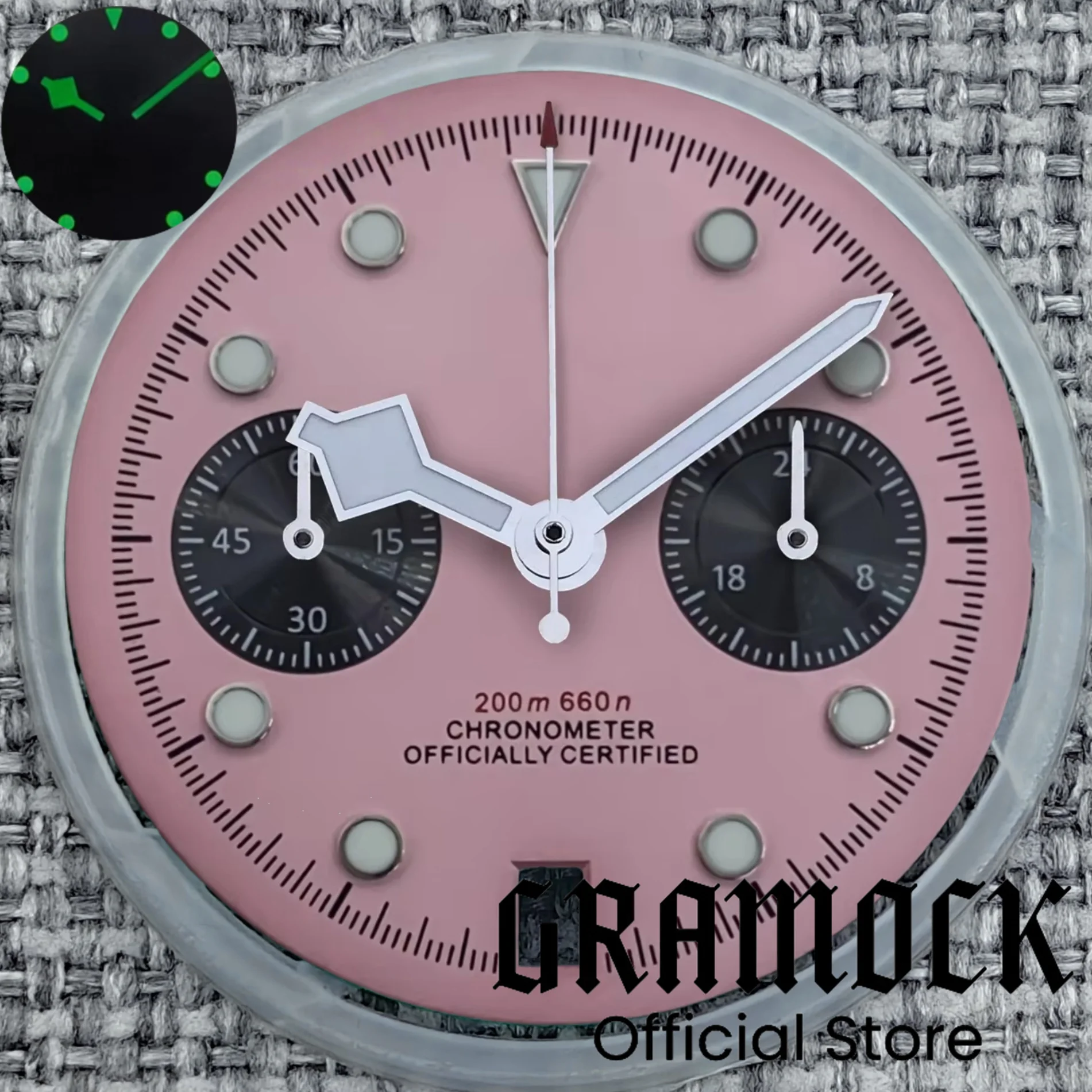 Gramock 30mm VK64 Chronograph Flamingo Blue Pink Black Watch Dial Gramock 30mm VK64 Chronograph Flamingo Blue Pink Black Watch Dial