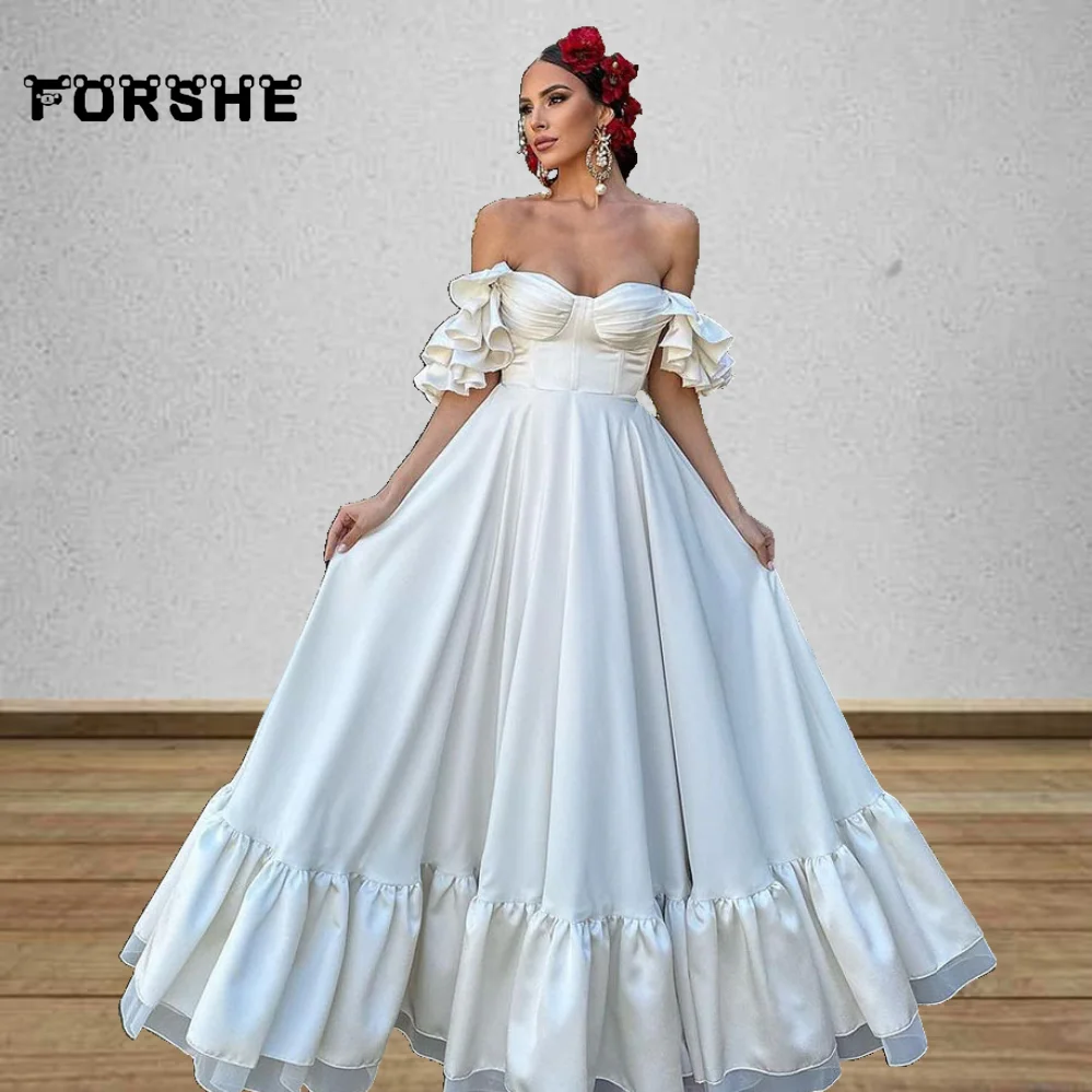 Flamenco-Off-Shoulder Ruffles Vestidos de noite, Long Prom Dresses, Vestidos de festa formais, espanhol, branco