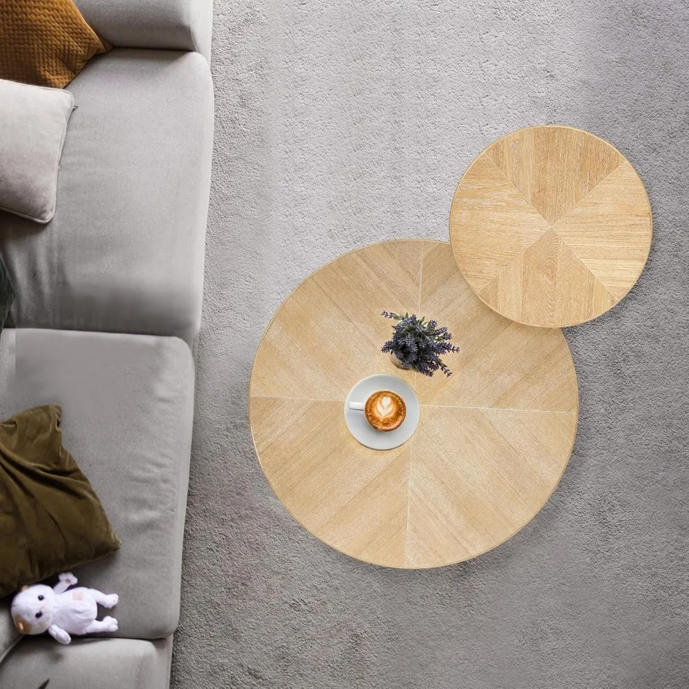 Rustic Rattan Nesting Coffee and Side Tables Set for Living Room with Handcrafted Farmhouse Style