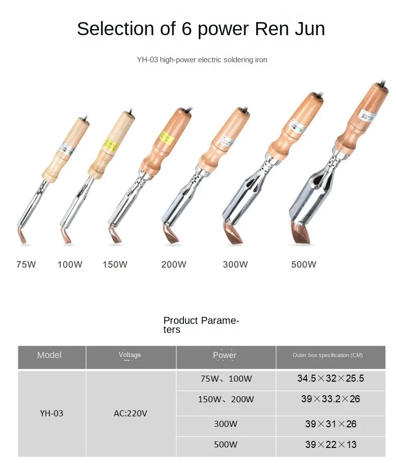 150W 200W 300W Electric Soldering Iron Solder Welding Chisel Tip Wood Handle Home Tool Soldering Gun